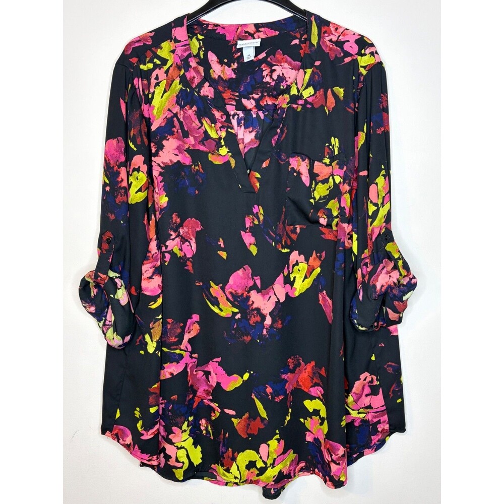 Ava & Viv Women's Polyester Black Floral Blouse Size 4X